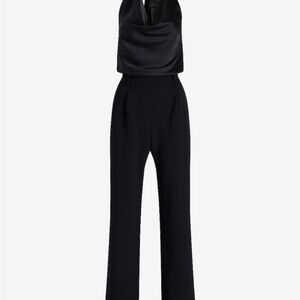 Satin Tie Halter Cowl Neck Wide-Leg Jumpsuit - Express - Extra Large - NWT